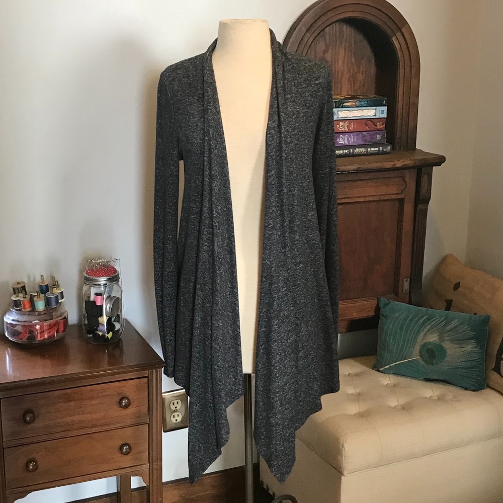 Gray Heather Cascading Open Front Cardigan Express